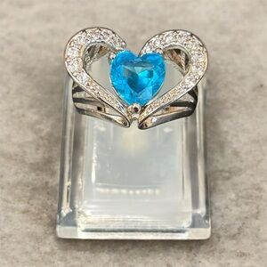 Silver Heart Ring with Blue Gemstone